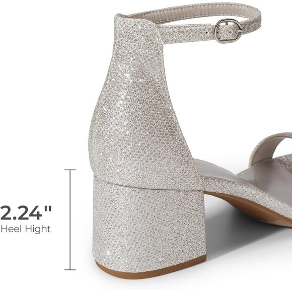 Dream Pairs Women's Silver/Glitter Chunky Block Heel Ankle Strap Sandals - Picture 4 of 8